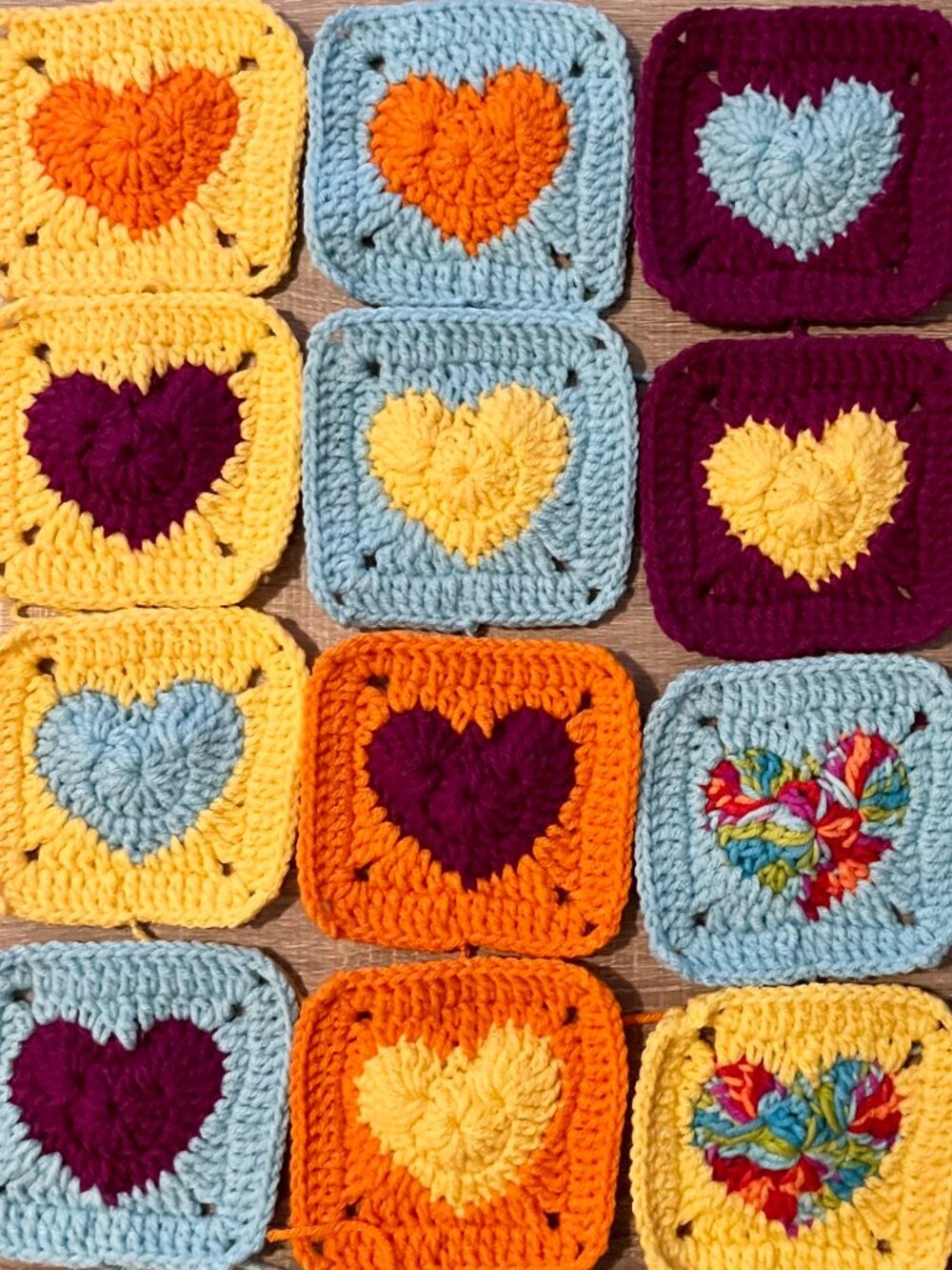 Lot of 20 5” Fiesta Heart Crochet HEART GRANNY SQUARES Afghan DIY Throw